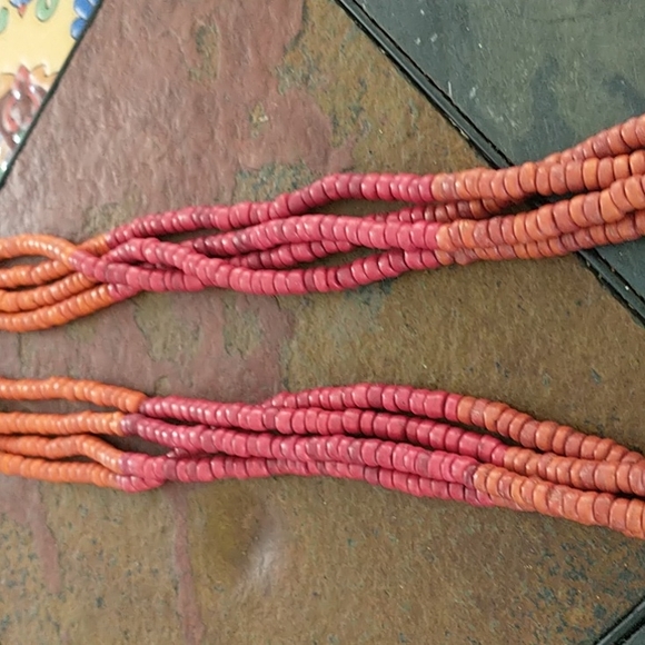 Vintage wooden beaded 4 strand brown red orange natural necklace - Picture 3 of 5